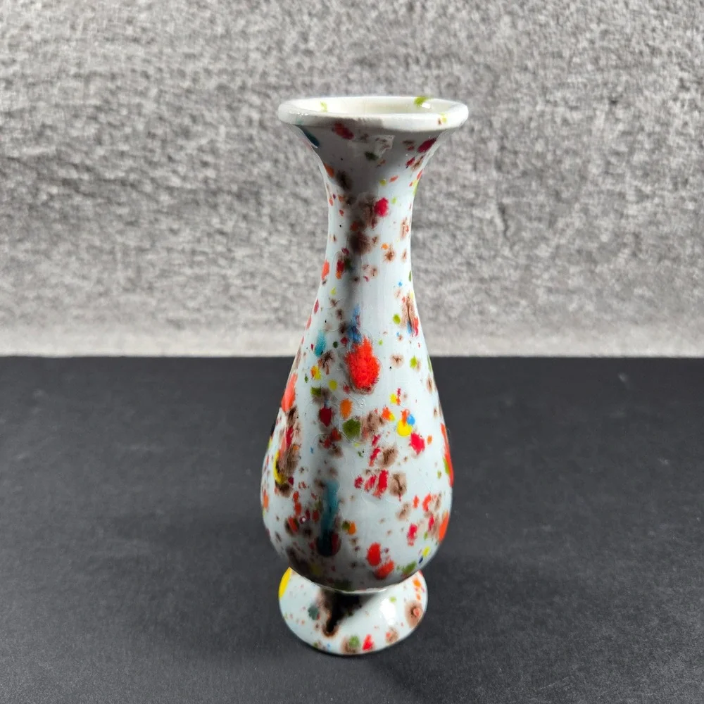 Bud Vase Multicolor Splatter Paint Ceramic Vintage Home Decor Small 6.5in